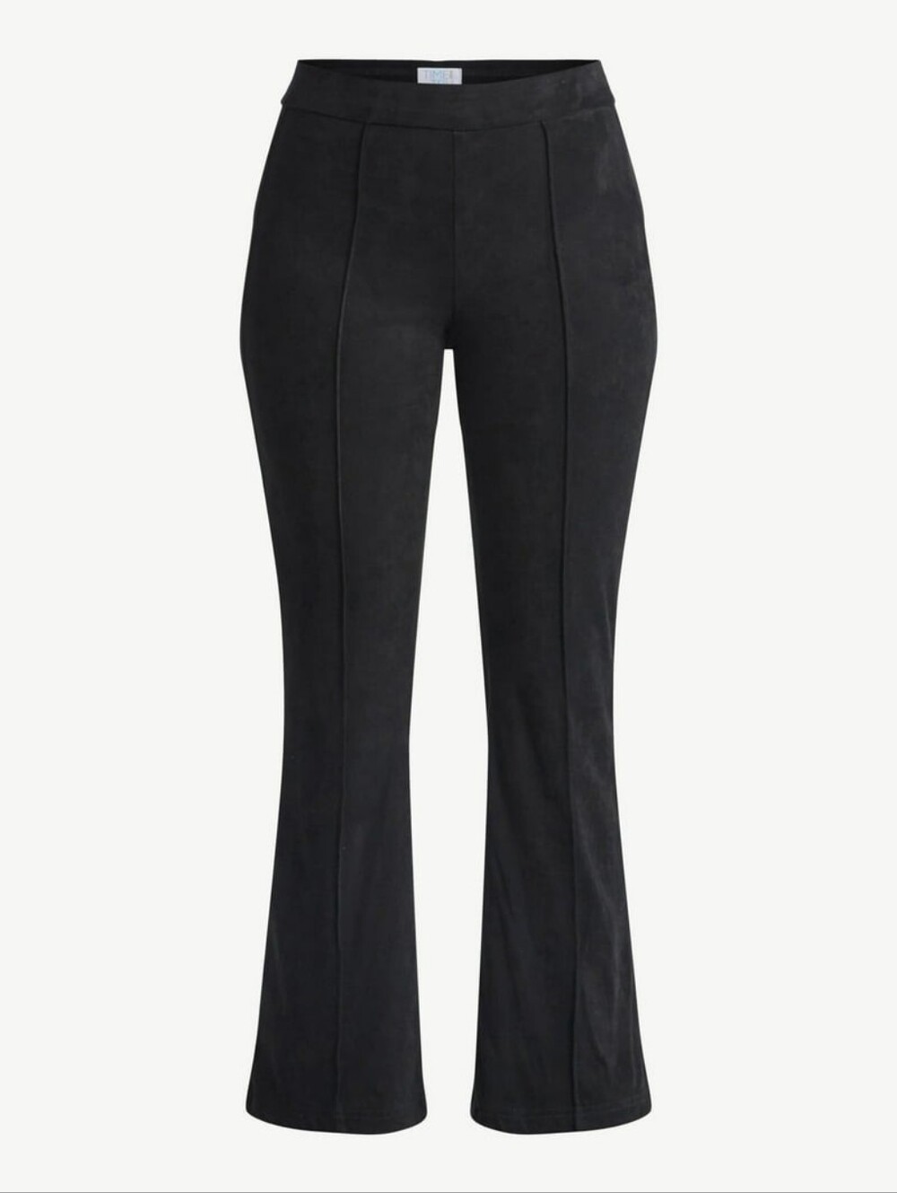 Women's Time + Tru Black Suede Stretch Trousers Front Pinstripe Seam Size 16